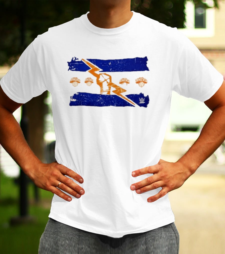 New York Knicks WWE Best In The World Distressed Blue Lightning Bolt Knicks Basketball T-Shirt