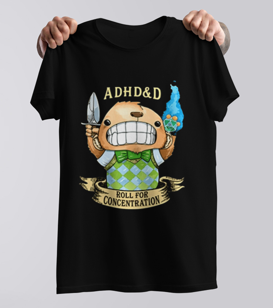 ADHD&D Roll For Concentration Bear With Knife And Dice T-Shirt