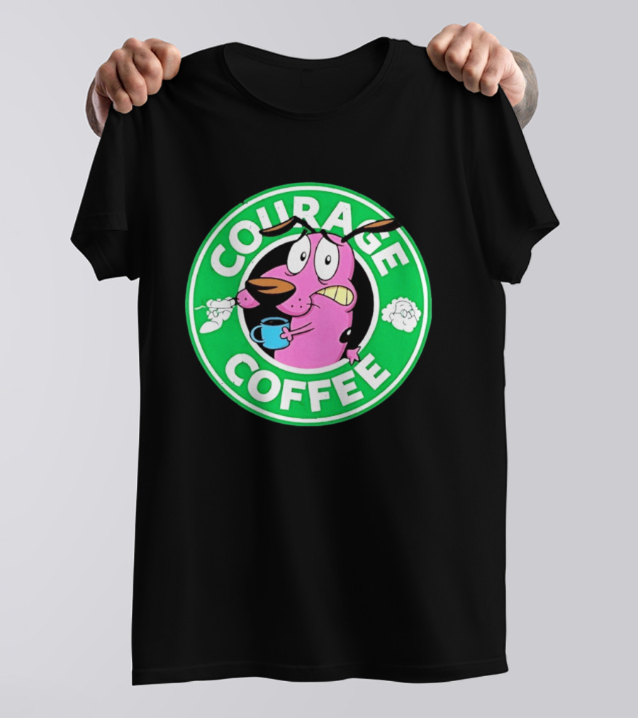 Courage The Cowardly Dog Coffee Parody Green Circle T-Shirt