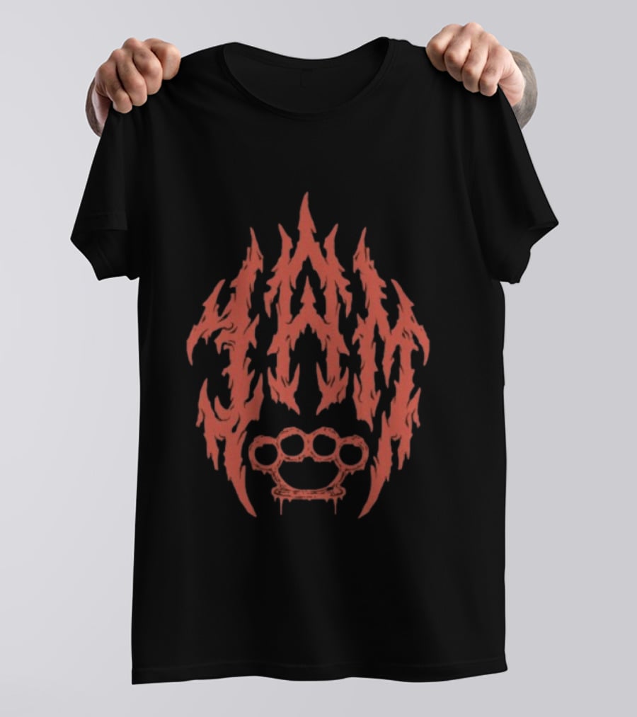 Indiemerchstore I Am Mook Bleak Humanity Fiery Lettering Brass Knuckles T-Shirt