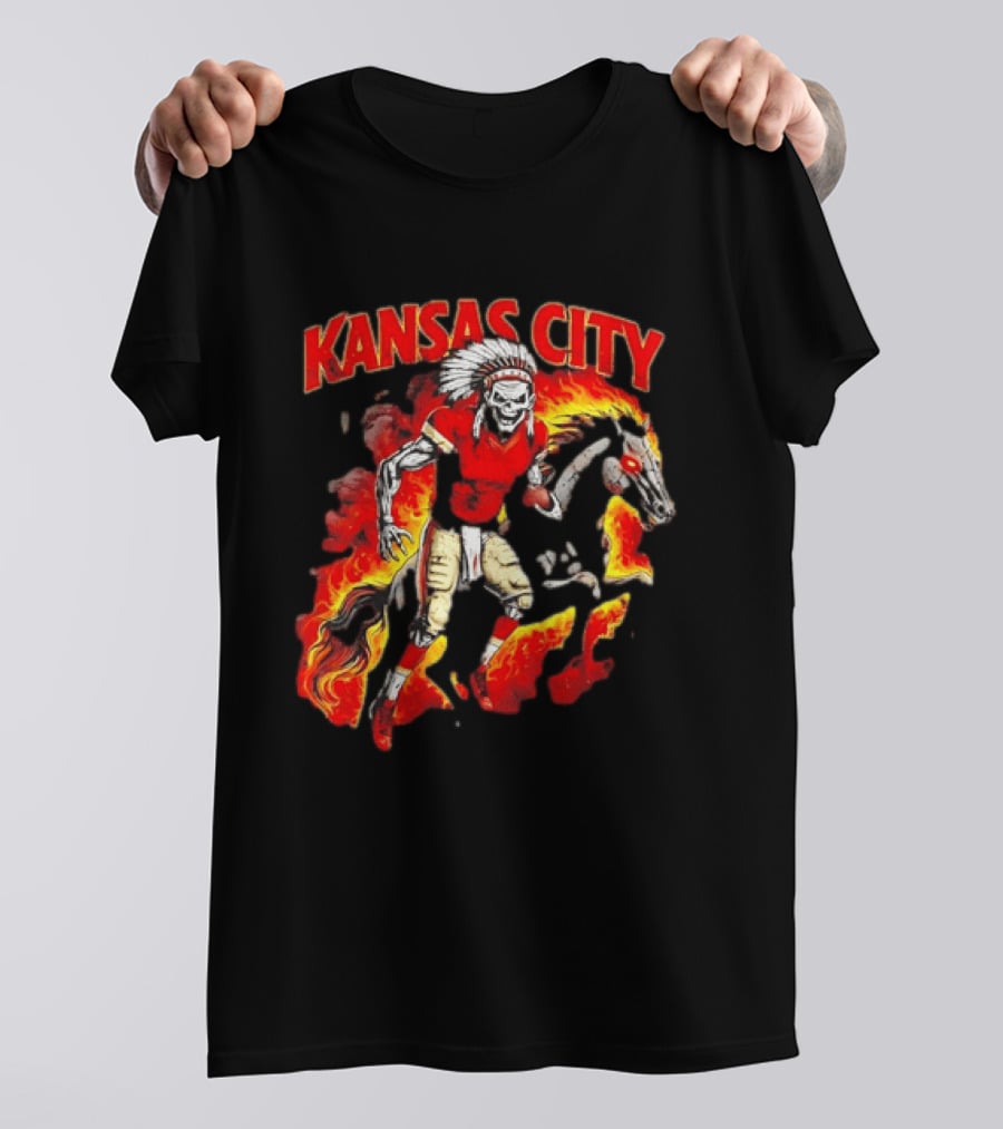 Kansas City Skeleton Player Riding Flaming Horse T-Shirt