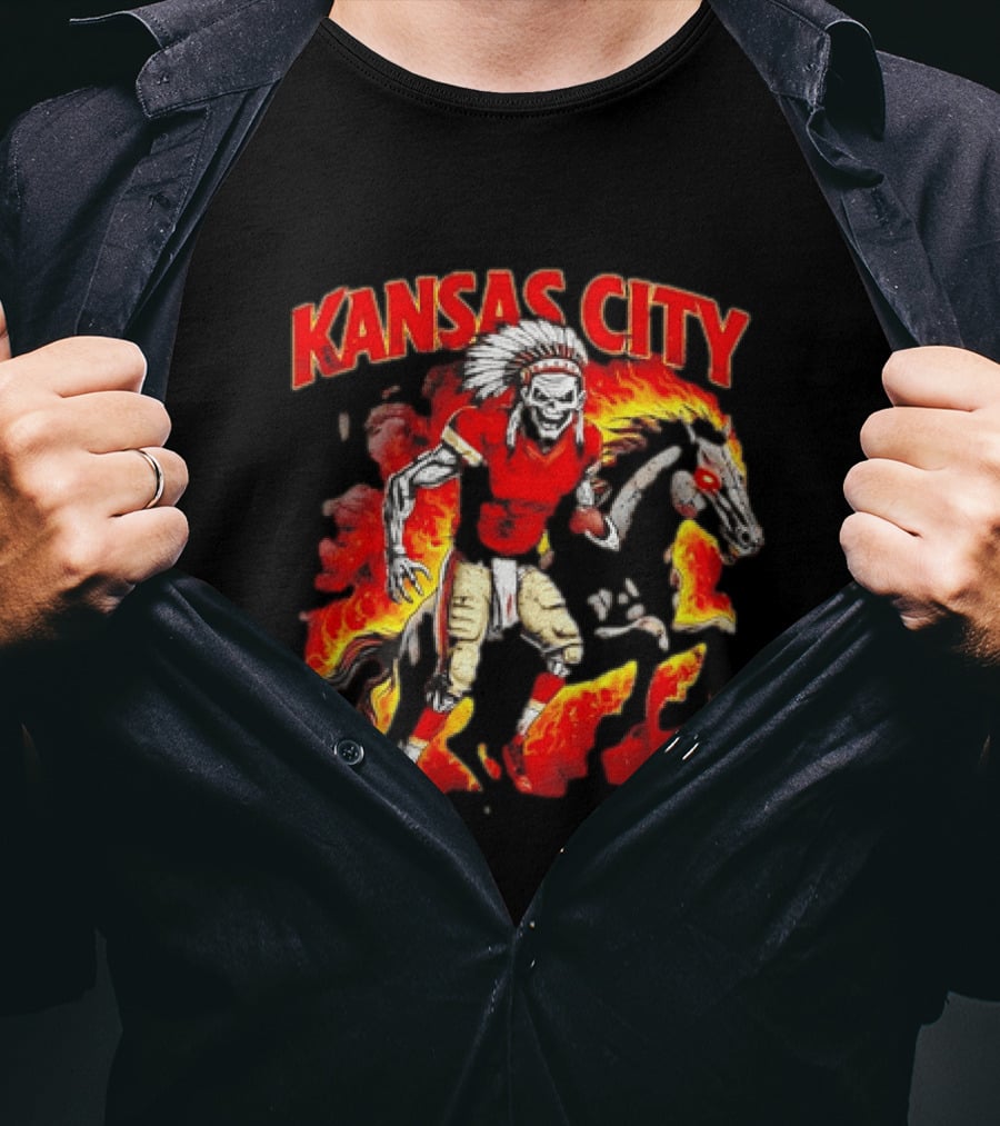 Kansas City Skeleton Player Riding Flaming Horse T-Shirt