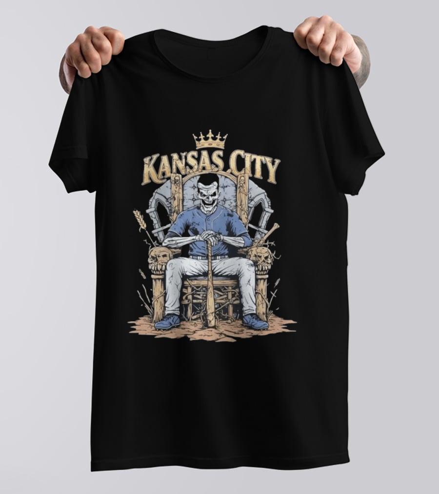 Kansas City Skeleton King On Throne With Baseball Bat T-Shirt