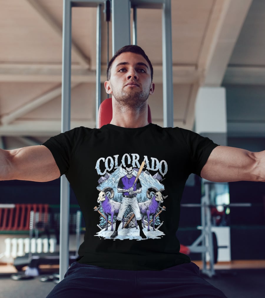 Colorado Skeleton Batter Mountain Ram Scene T-Shirt
