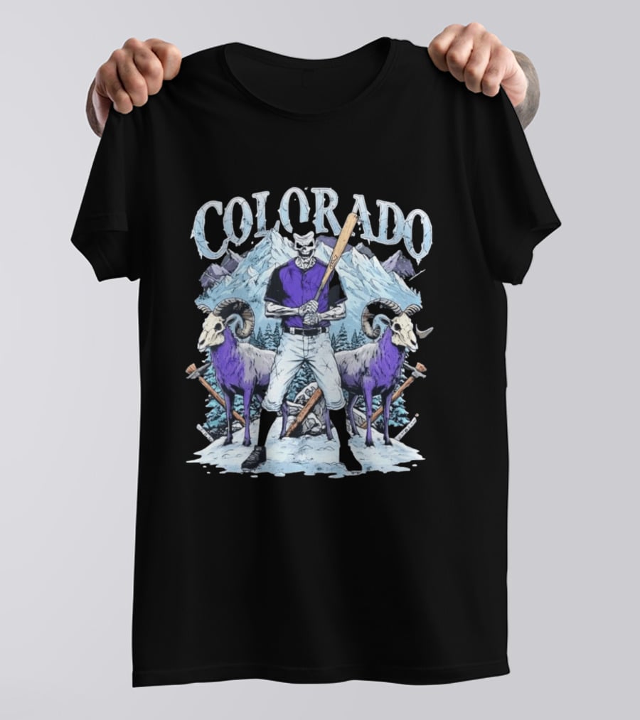 Colorado Skeleton Batter Mountain Ram Scene T-Shirt