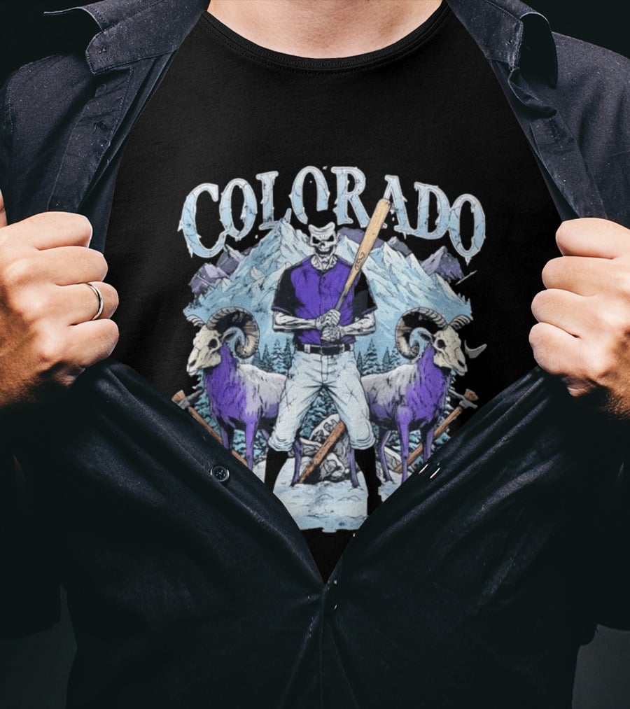 Colorado Skeleton Batter Mountain Ram Scene T-Shirt