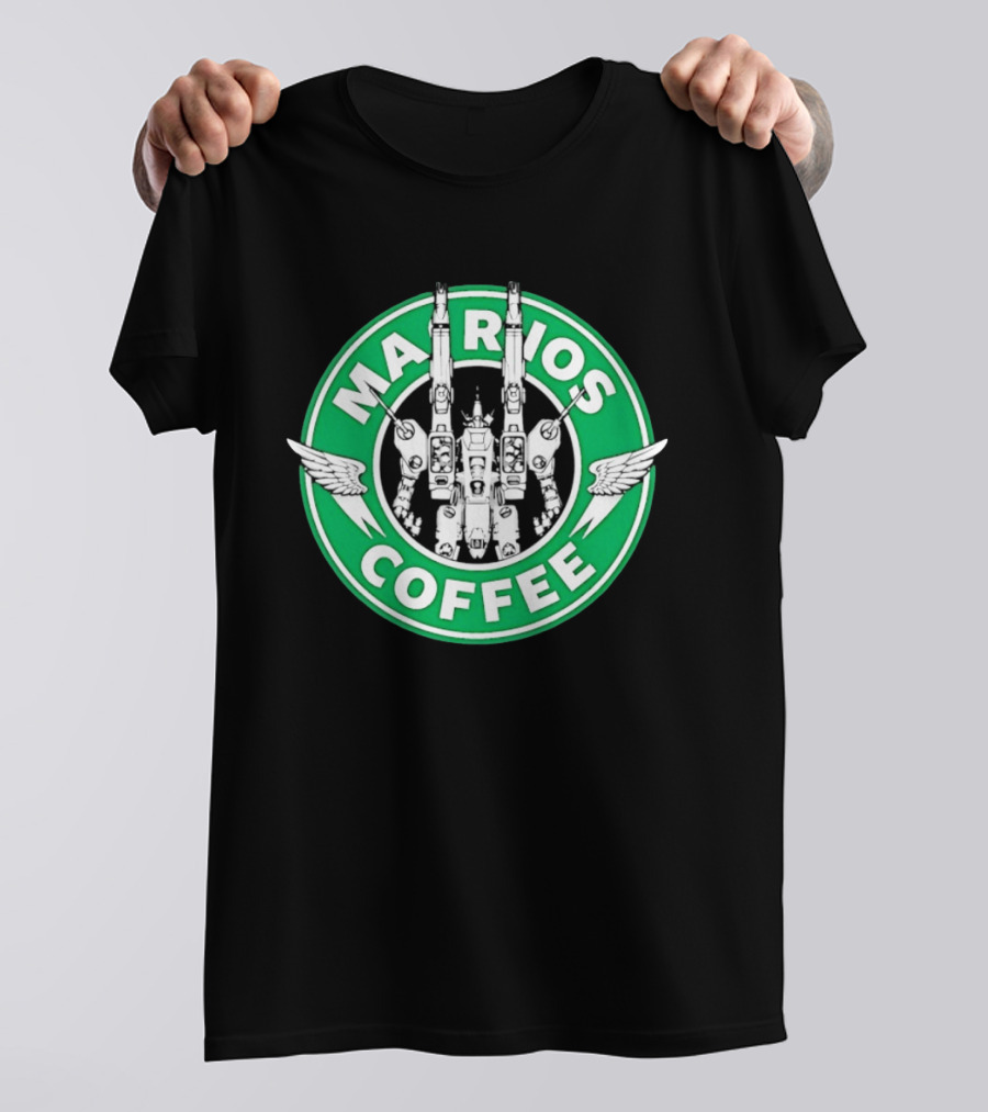 Marios Coffee Mech Robot Wings Green Circular T-Shirt