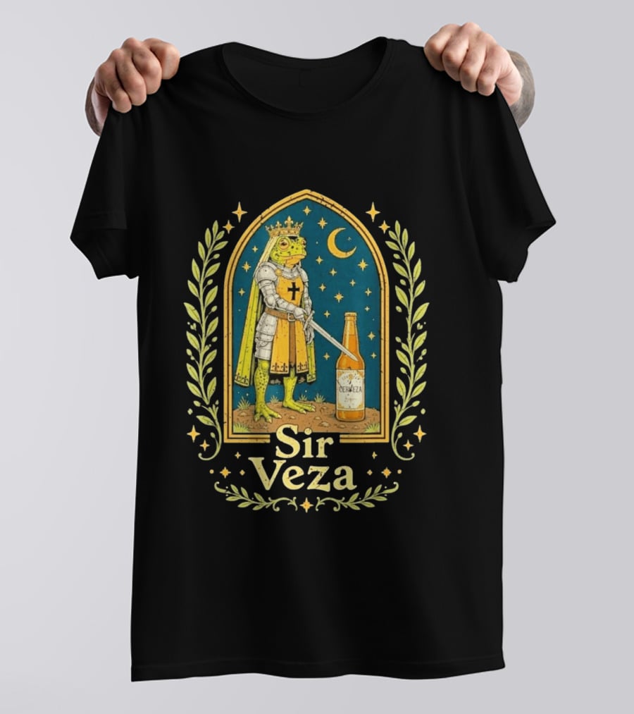 Sir Veza Frog Knight Medieval Pun Cerveza Bottle T-Shirt
