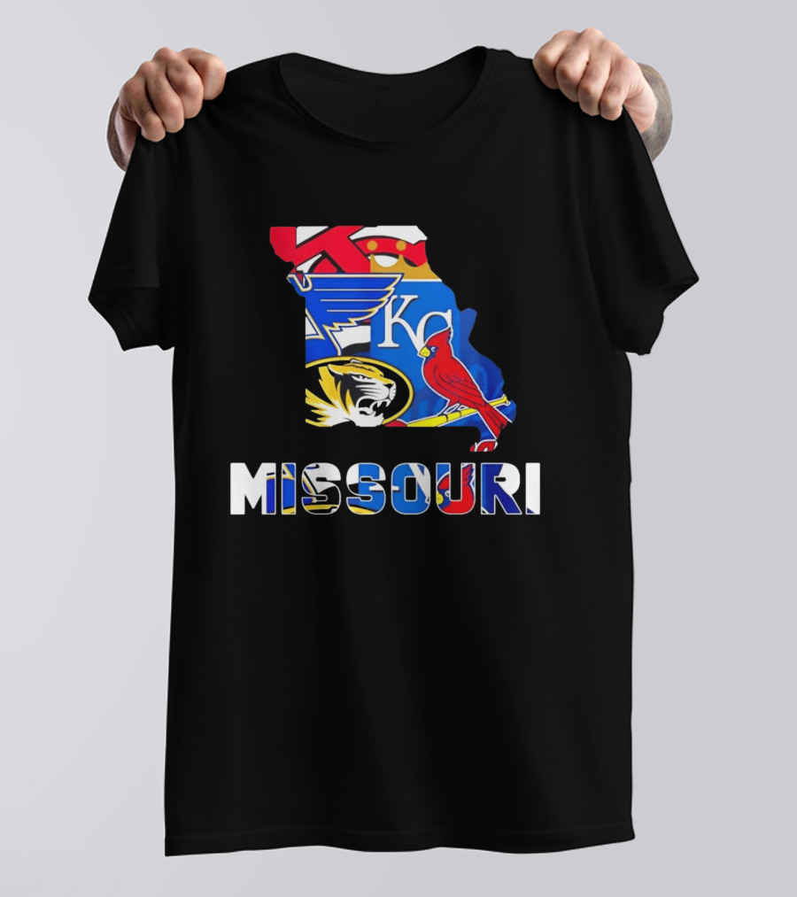 Missouri Sports Map KC Royals Cardinals Blues Tigers State Pride T-Shirt