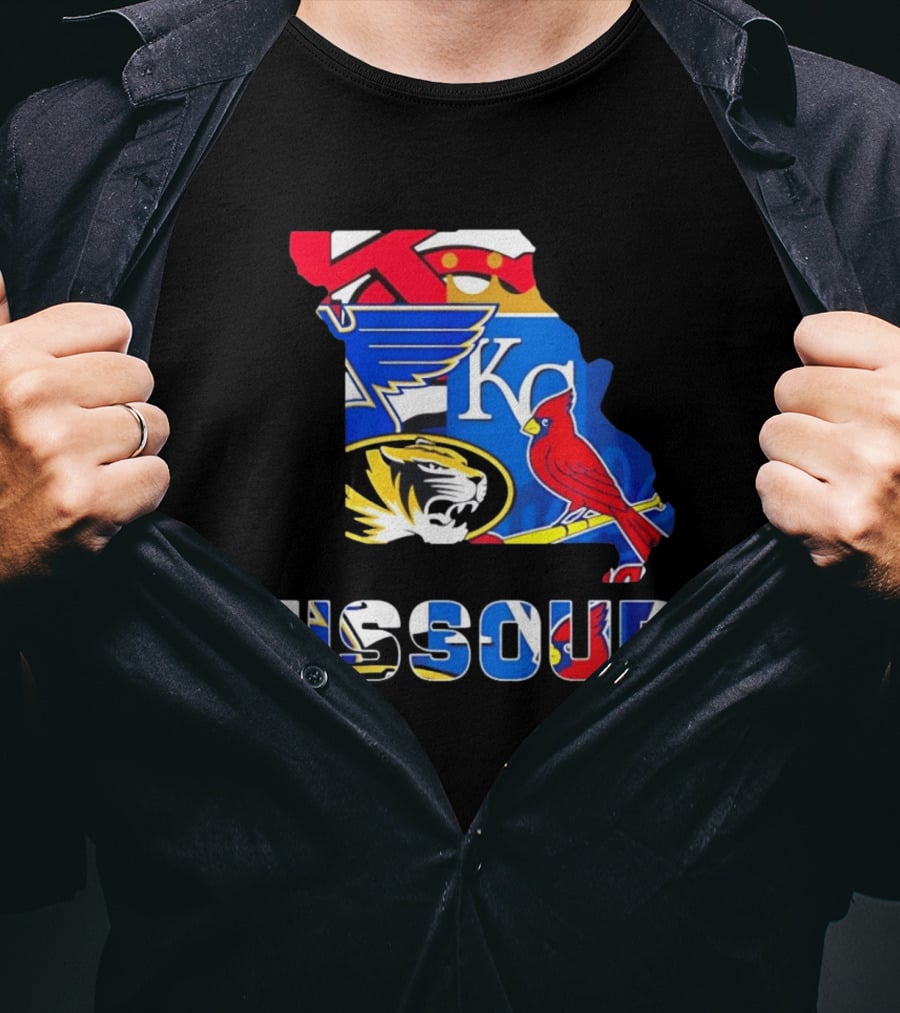 Missouri Sports Map KC Royals Cardinals Blues Tigers State Pride T-Shirt
