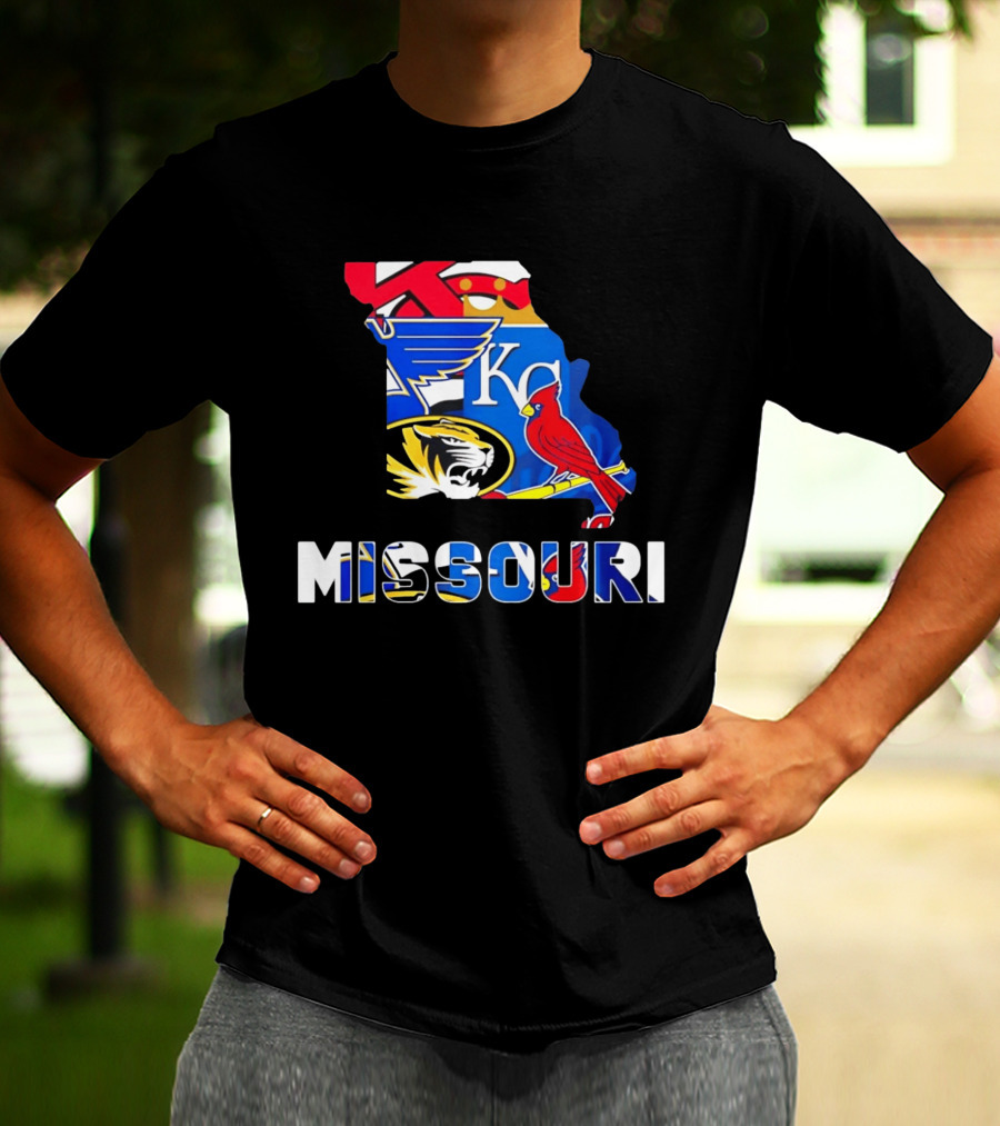 Missouri Sports Map KC Royals Cardinals Blues Tigers State Pride T-Shirt