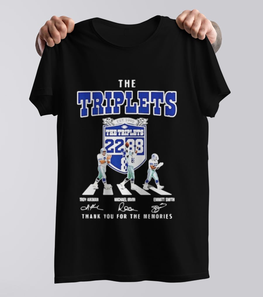 Troy Aikman Michael Irvin Emmitt Smith Dallas Cowboys The Triplets Est 1990 Thank You For The Memories T-Shirt