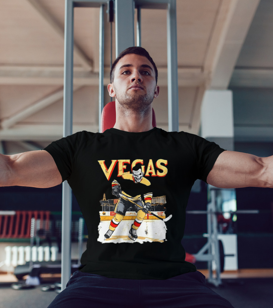 Vegas Hockey Skull Ice Arena Skyline Scene T-Shirt