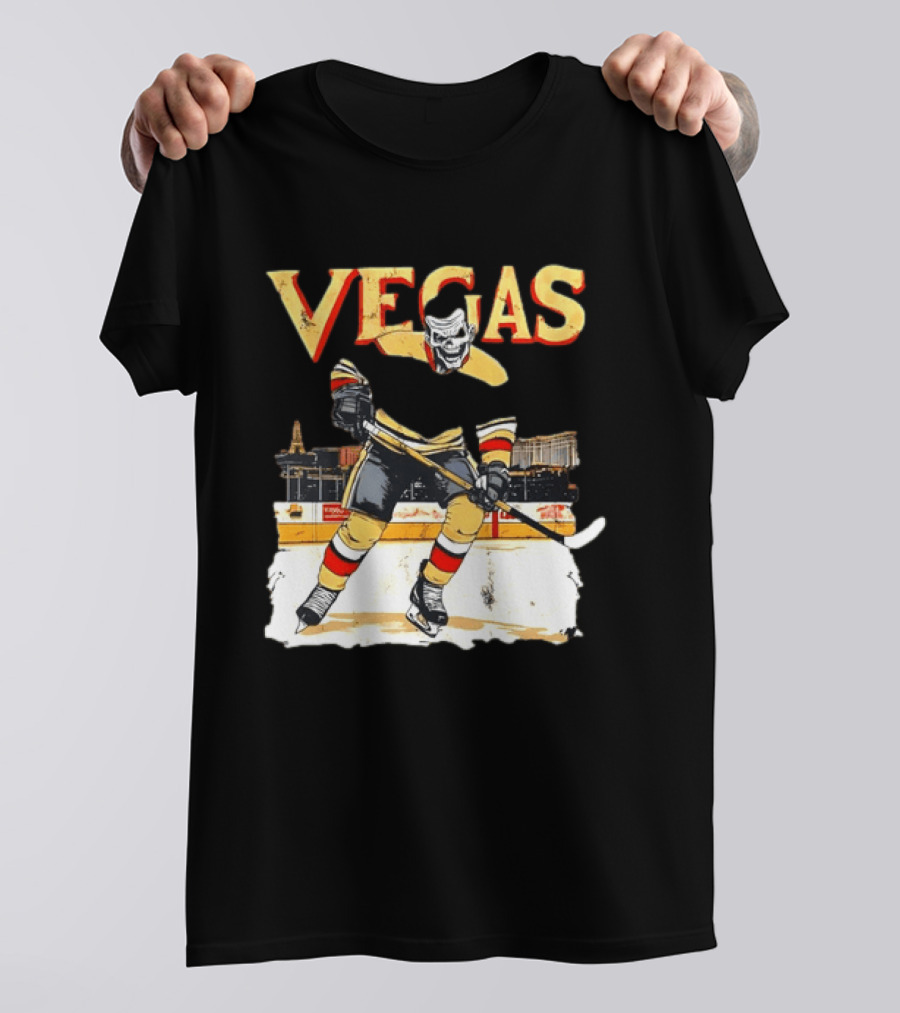 Vegas Hockey Skull Ice Arena Skyline Scene T-Shirt