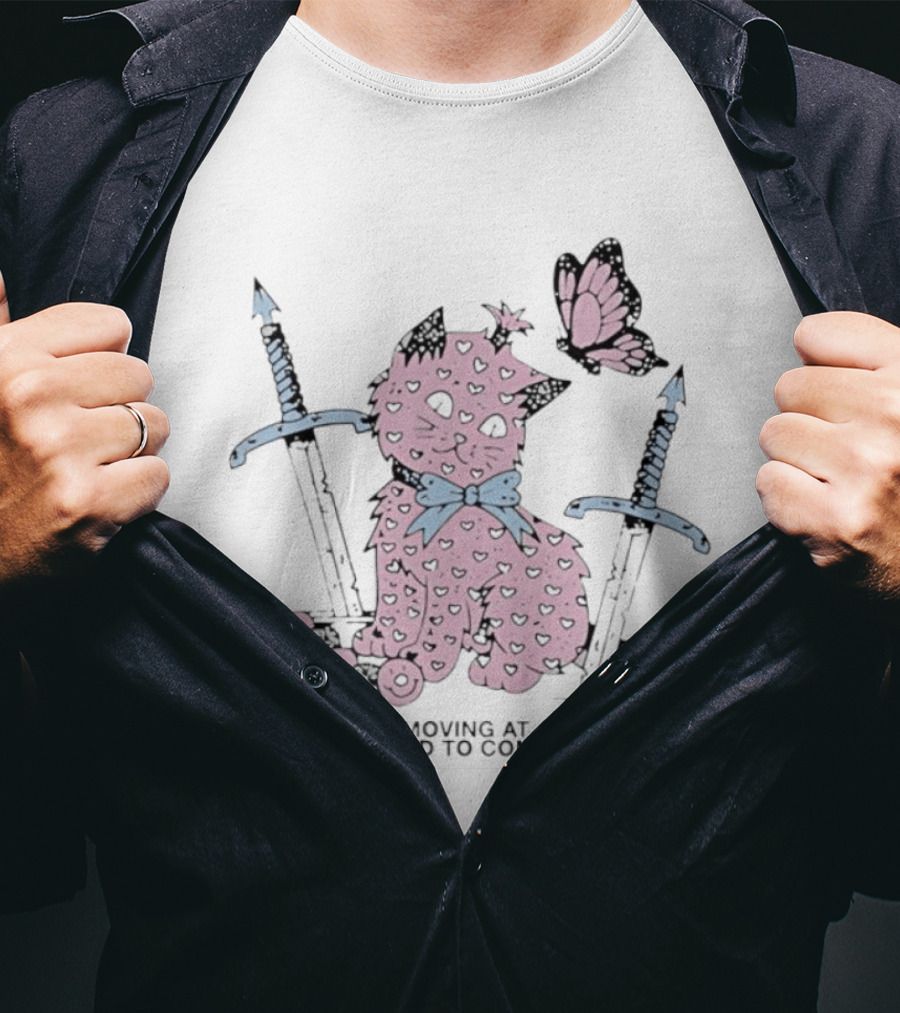 Pink Cat Butterfly Swords Time Is Moving At A Pace I Have Failed To Comprehend T-Shirt