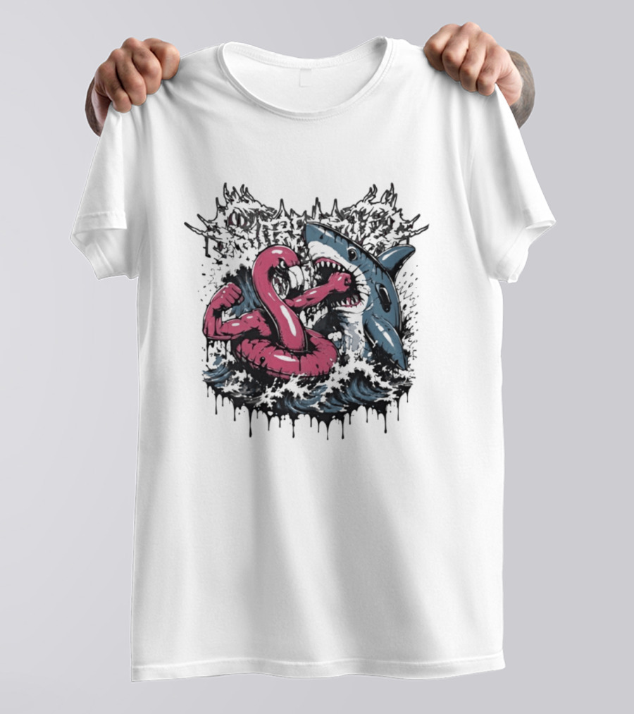 Flamingo Float Shark Fight Waves Duel T-Shirt