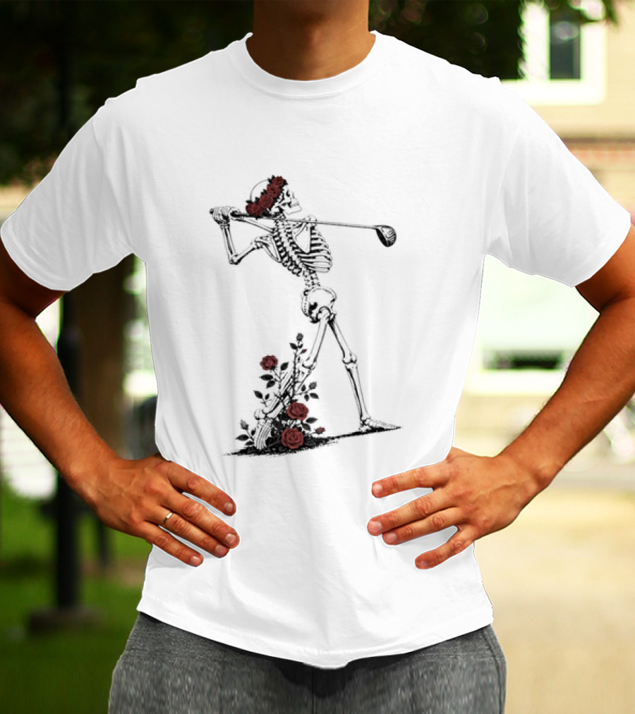 Grateful Dead Skeleton Golfer With Roses And Golf Club T-Shirt