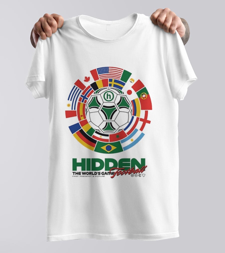 Hidden The World's Game Football Multinational Flags Circle Soccer Ball T-Shirt