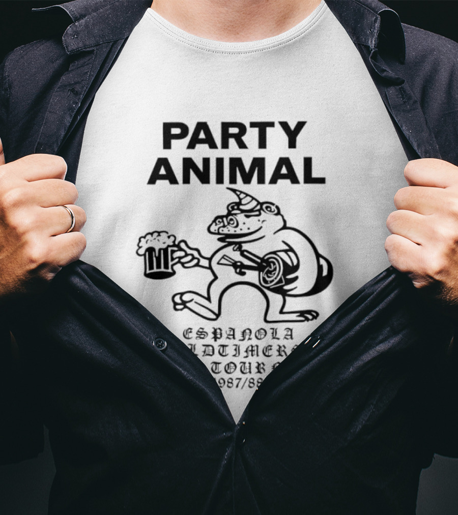 Party Animal Espanola Oldtimers Hockey Tournament 1987 88 Beer Hippo T-Shirt