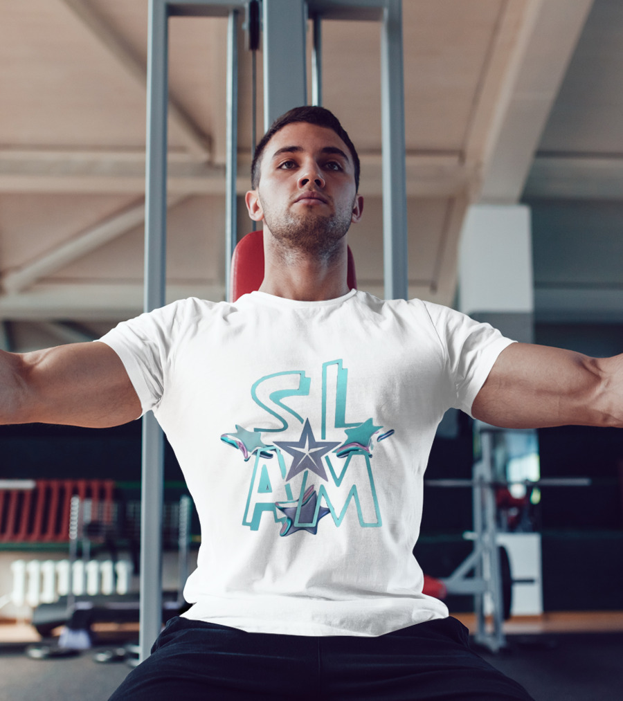Slam Holographic Star Aqua And Purple Accents T-Shirt