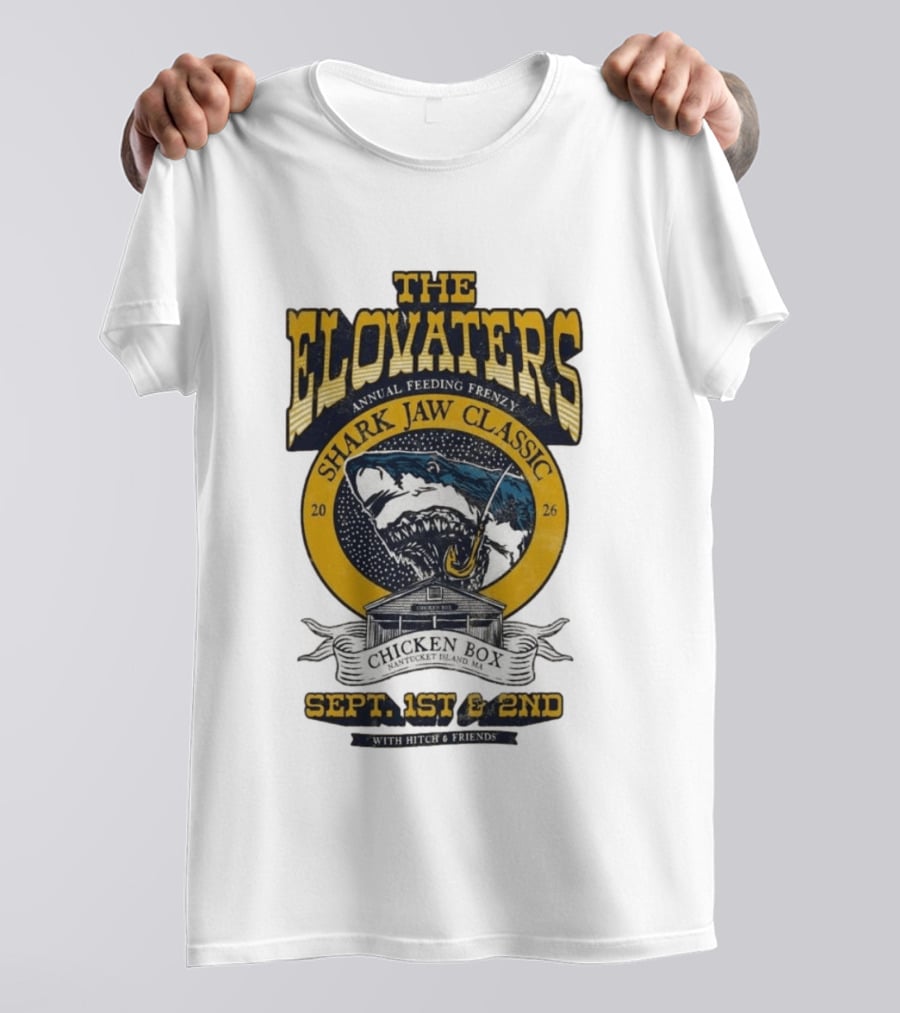 The Elovaters Annual Feeding Frenzy Shark Jaw Classic Nantucket Island MA Chicken Box Sept 1st 2nd 2026 With Hitch Friends T-Shirt