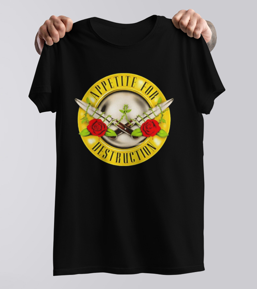 Appetite For Destruction Guns N Roses Band Rock Music Album Cover Roses And Bullets T-Shirt