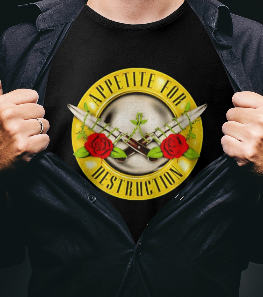 Appetite For Destruction Guns N Roses Band Rock Music Album Cover Roses And Bullets T-Shirt
