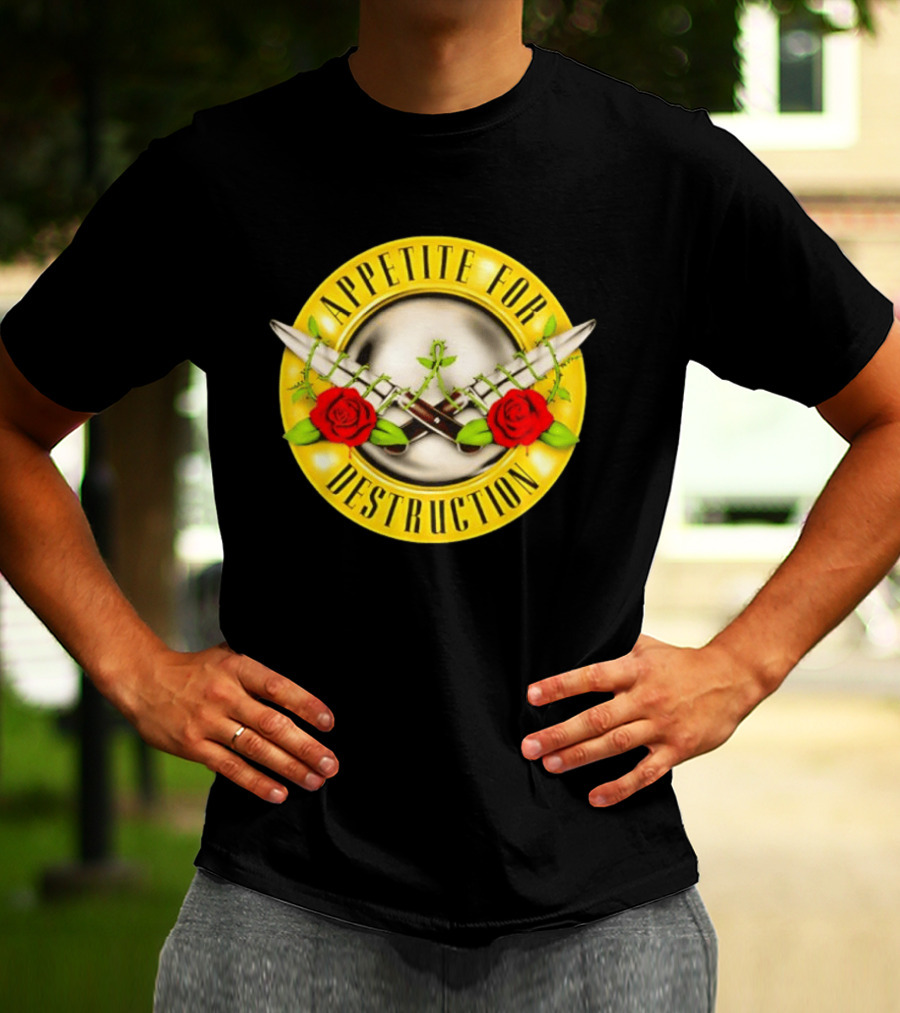 Appetite For Destruction Guns N Roses Band Rock Music Album Cover Roses And Bullets T-Shirt