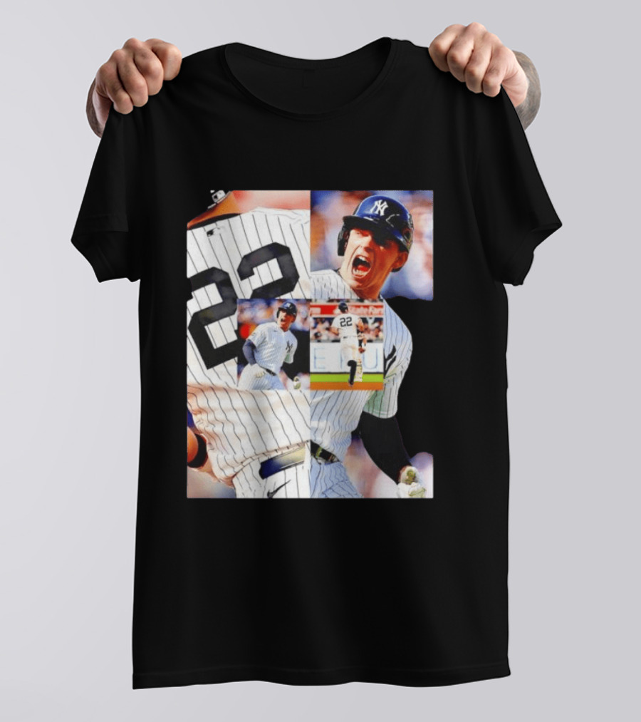 Harrison Bader No 22 Yankees Pinstripe Collage With Action Shots T-Shirt