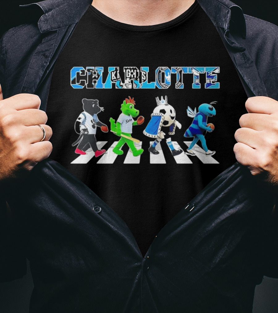 Charlotte Mascots Abbey Road Carolina Panthers Knights FC Hornets T-Shirt
