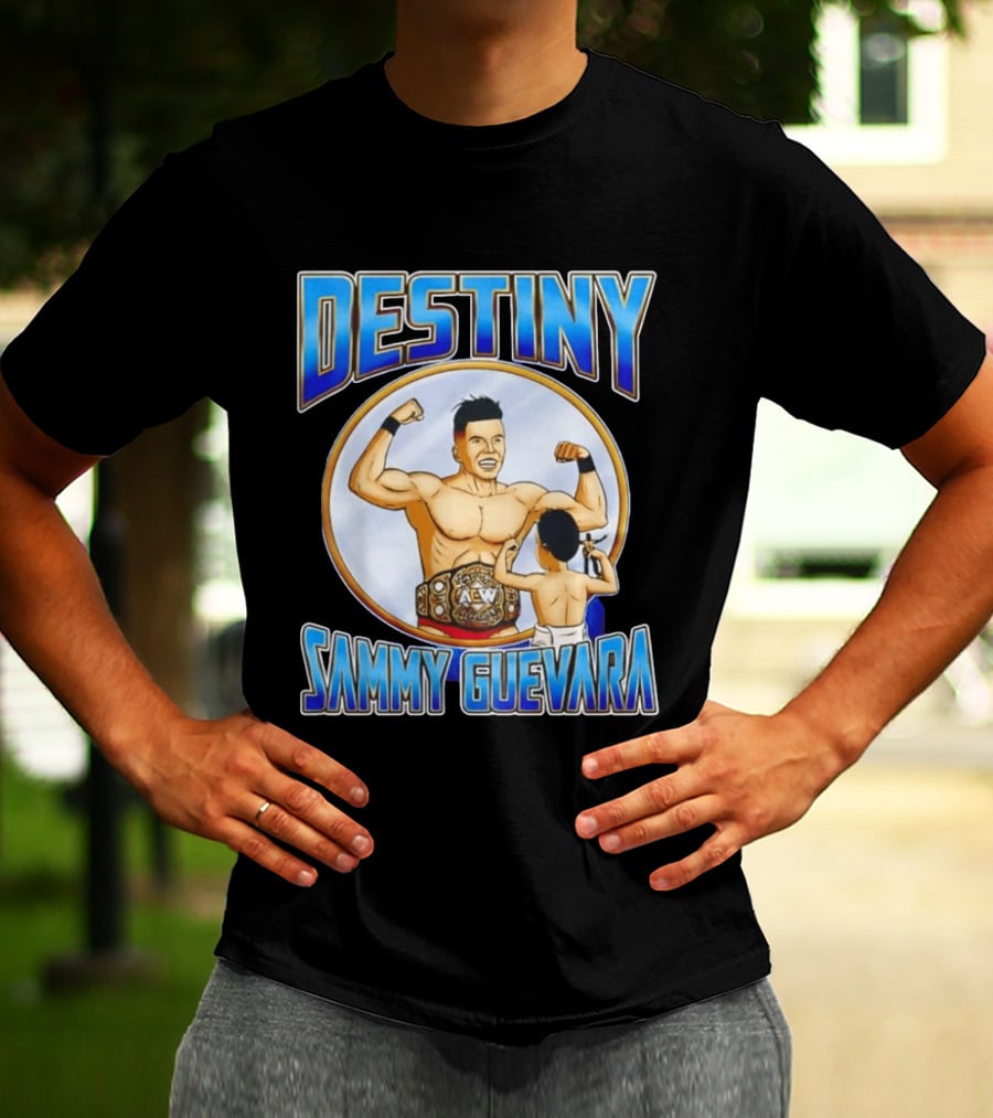 Destiny Sammy Guevara Flexing With Baby Holding AEW Wrestling Action Figure T-Shirt