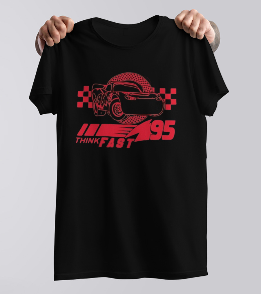 Lightning McQueen Think Fast 95 Racing Car Neon Red T-Shirt
