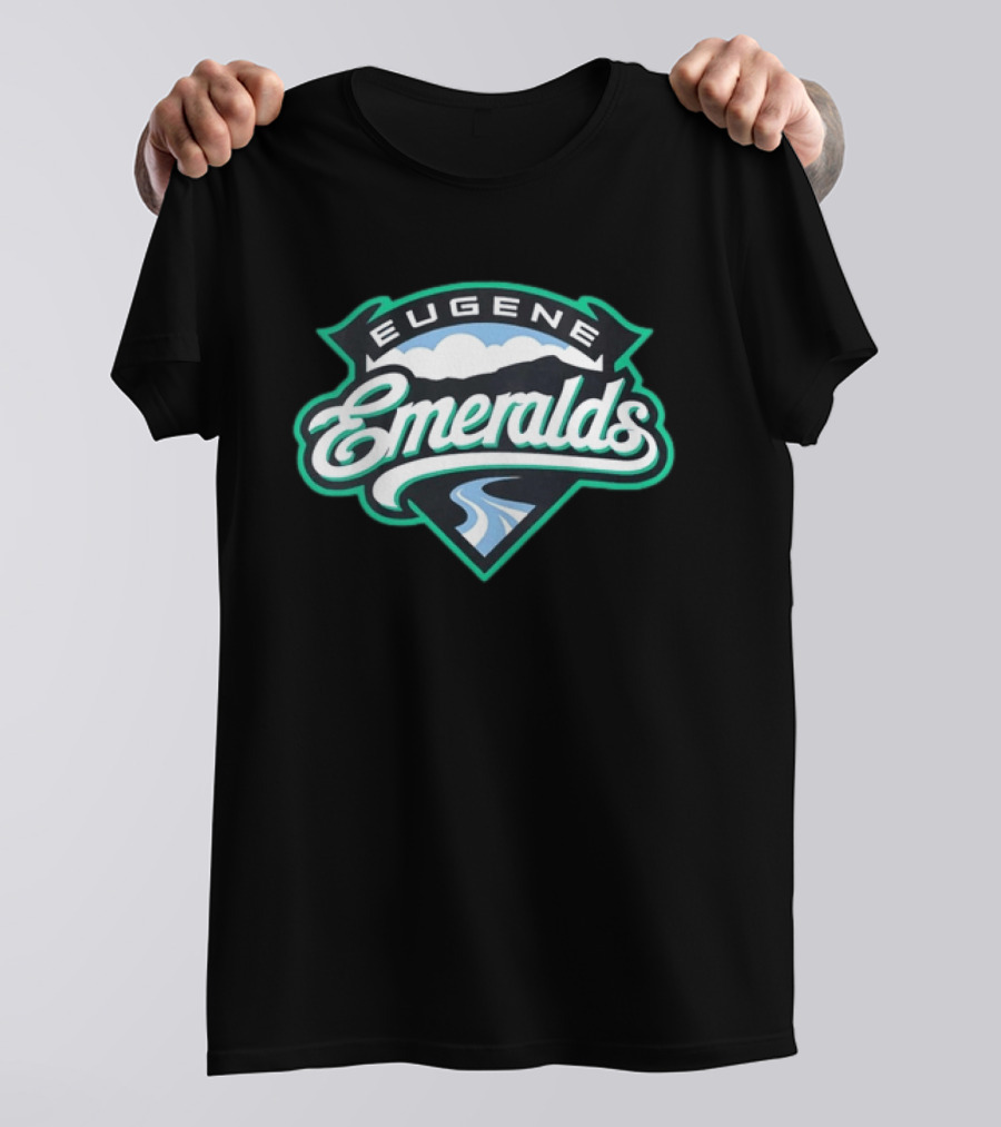 Eugene Emeralds Baseball Team Green Crest With Mountains And River Motif T-Shirt