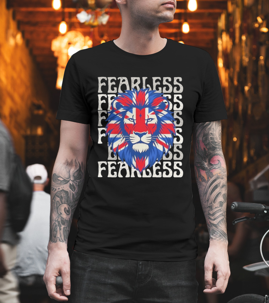 Fearless Union Jack Lion British Flag Pride T-Shirt