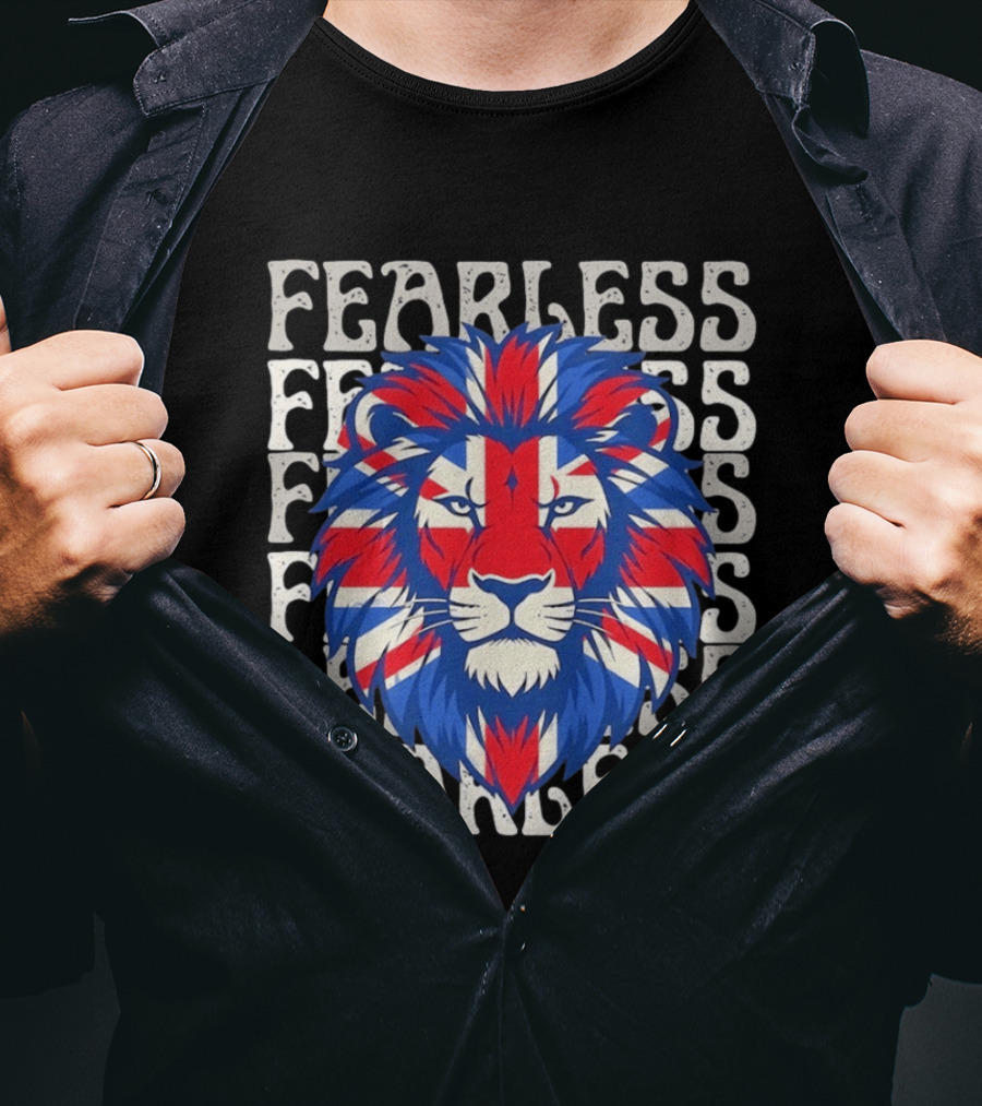 Fearless Union Jack Lion British Flag Pride T-Shirt