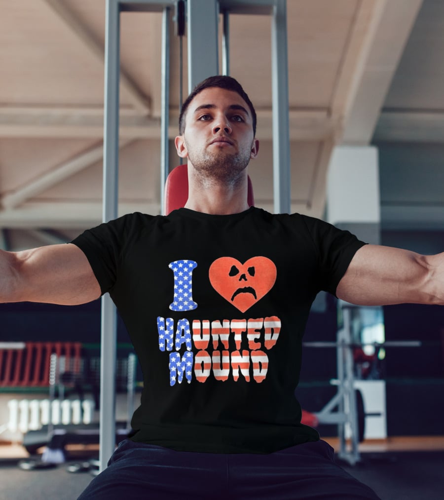 I Heart Haunted Mound USA American Flag Skull T-Shirt