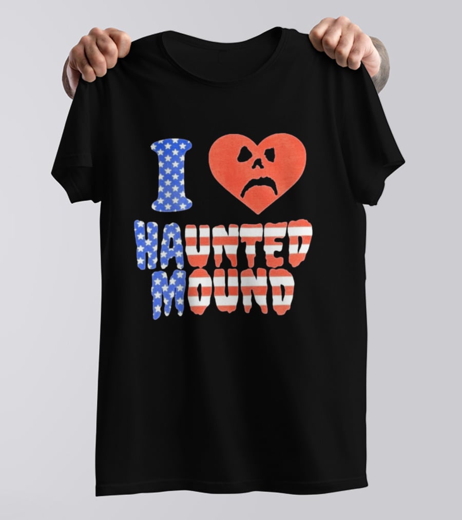 I Heart Haunted Mound USA American Flag Skull T-Shirt