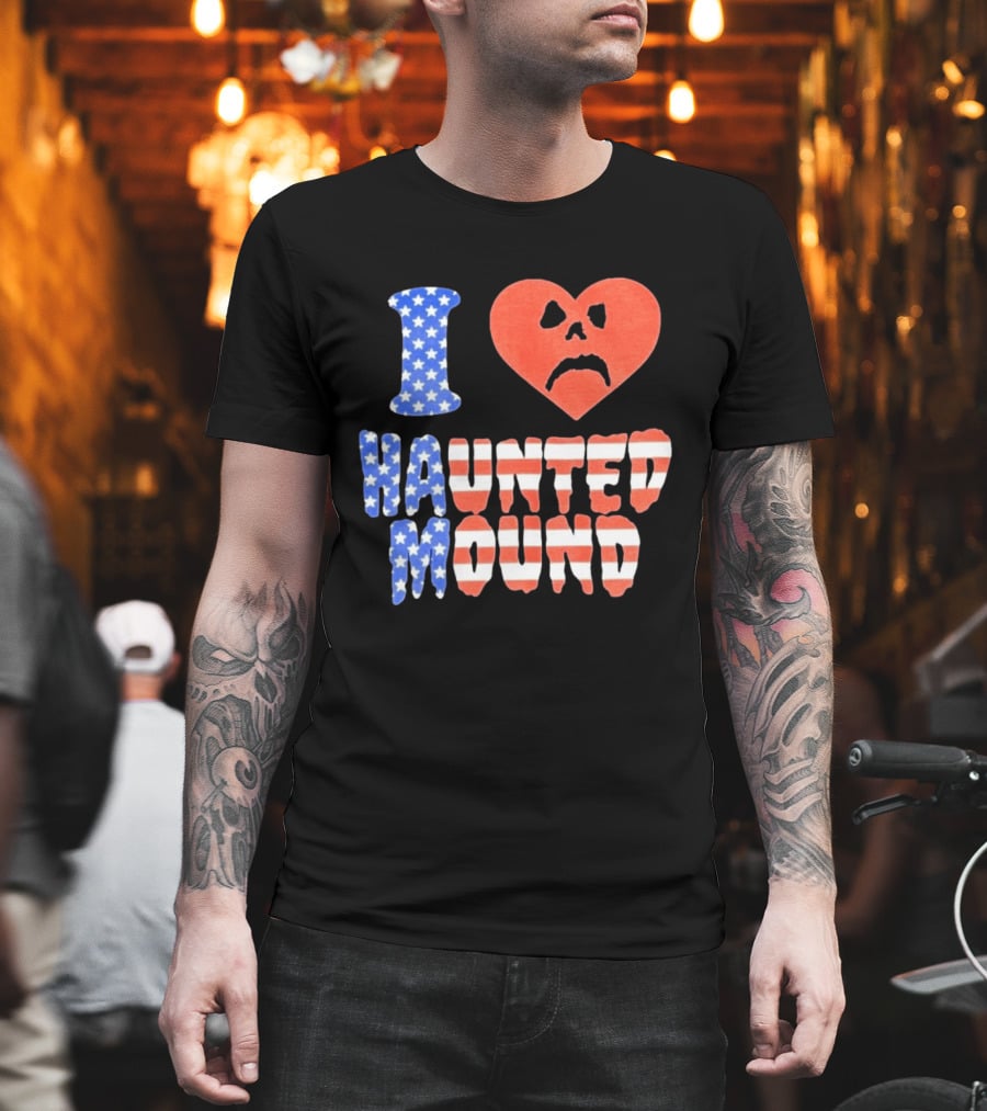 I Heart Haunted Mound USA American Flag Skull T-Shirt