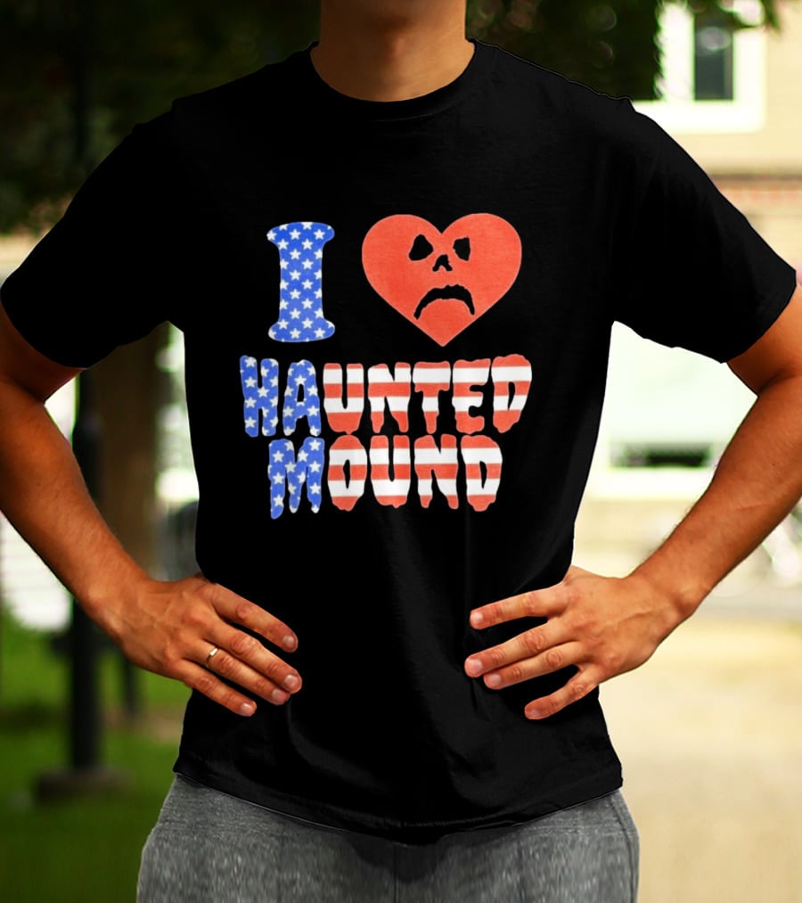 I Heart Haunted Mound USA American Flag Skull T-Shirt