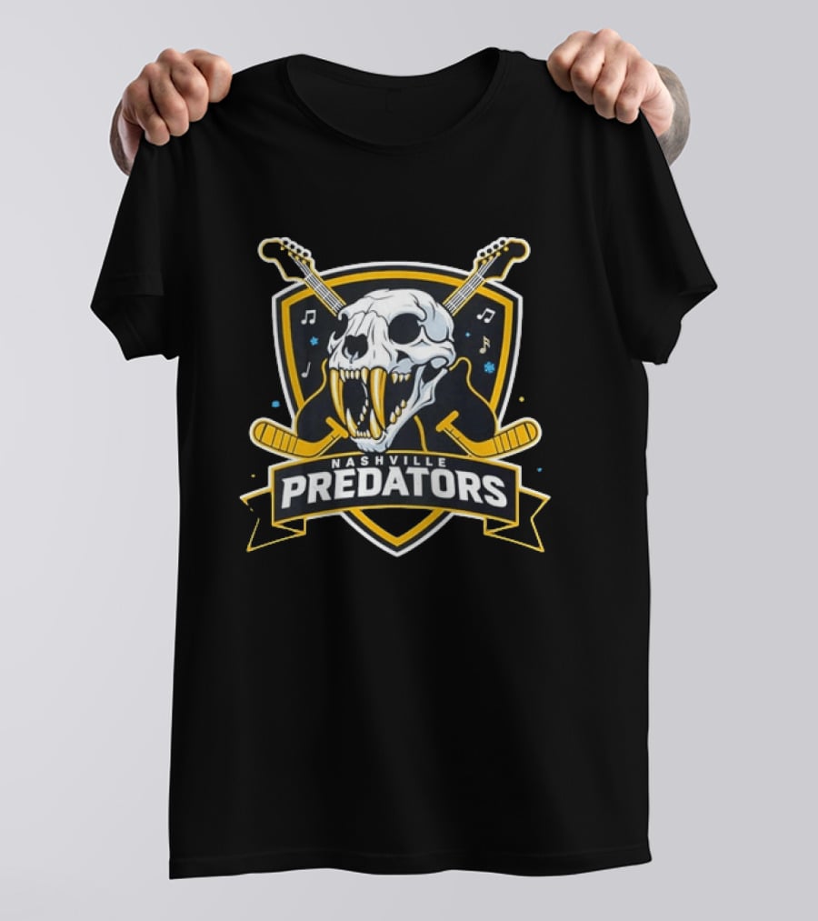 Nashville Predators Hockey Skull With Guitars And Music Notes T-Shirt