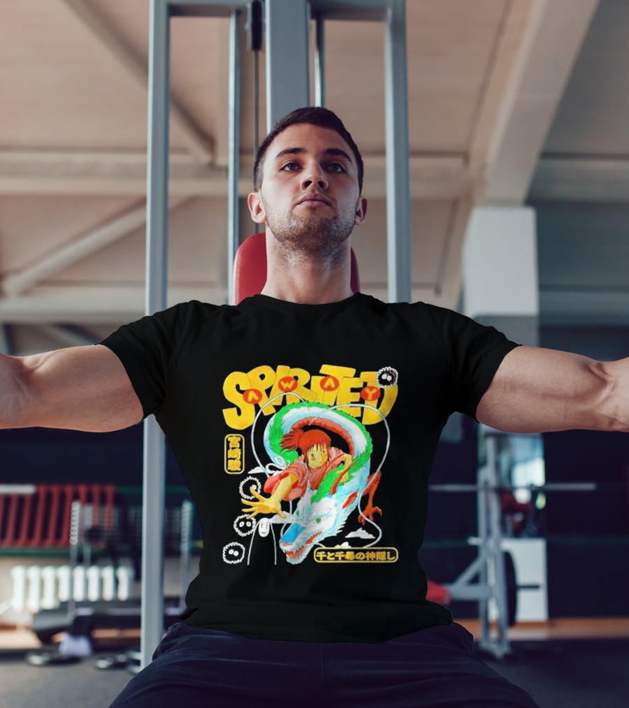 Spirited Away Chihiro Riding Haku Dragon Japanese Text No Face Soot Sprites T-Shirt