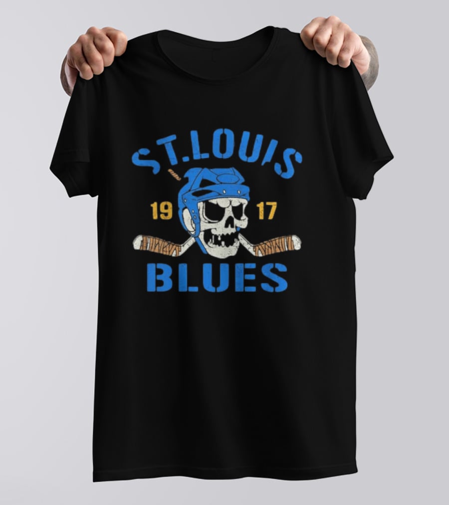 St. Louis Blues Skull Helmet Hockey Stick 1917 T-Shirt