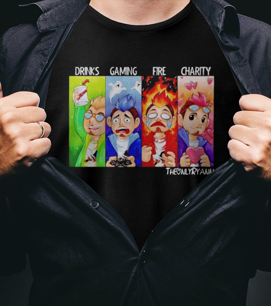 TheOnlyRyann Drinks Gaming Fire Charity Panel T-Shirt