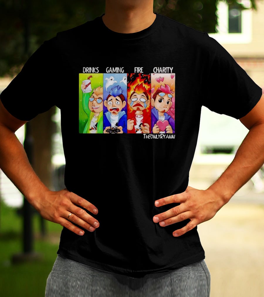 TheOnlyRyann Drinks Gaming Fire Charity Panel T-Shirt