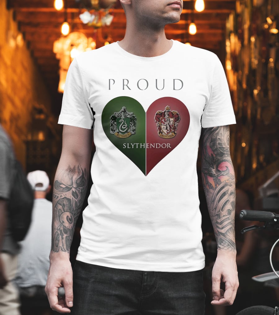 Proud Slythendor Heart Slytherin Gryffindor Crest Combination T-Shirt