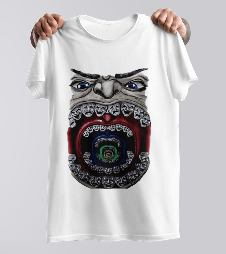 Surreal Face Theater Masks Mouth Optical Illusion T-Shirt