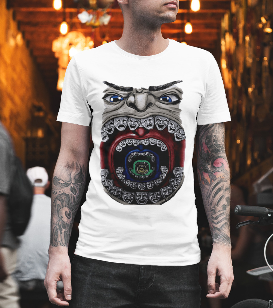 Surreal Face Theater Masks Mouth Optical Illusion T-Shirt