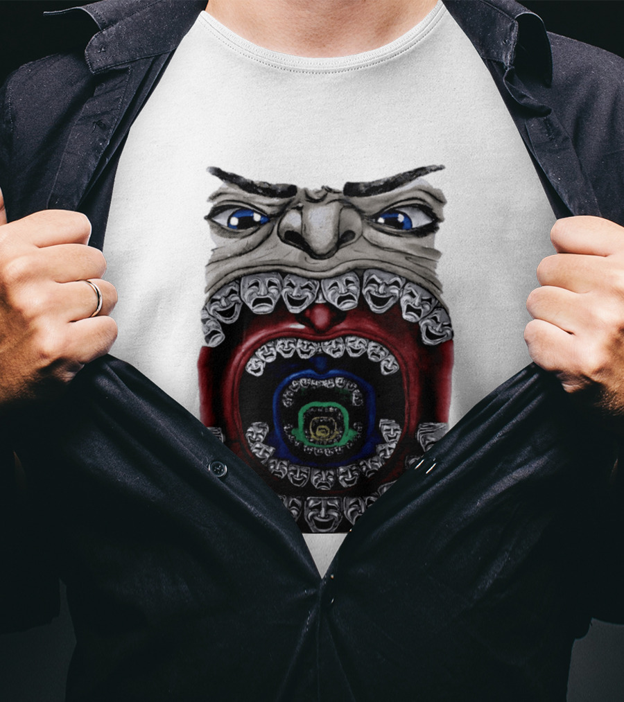 Surreal Face Theater Masks Mouth Optical Illusion T-Shirt