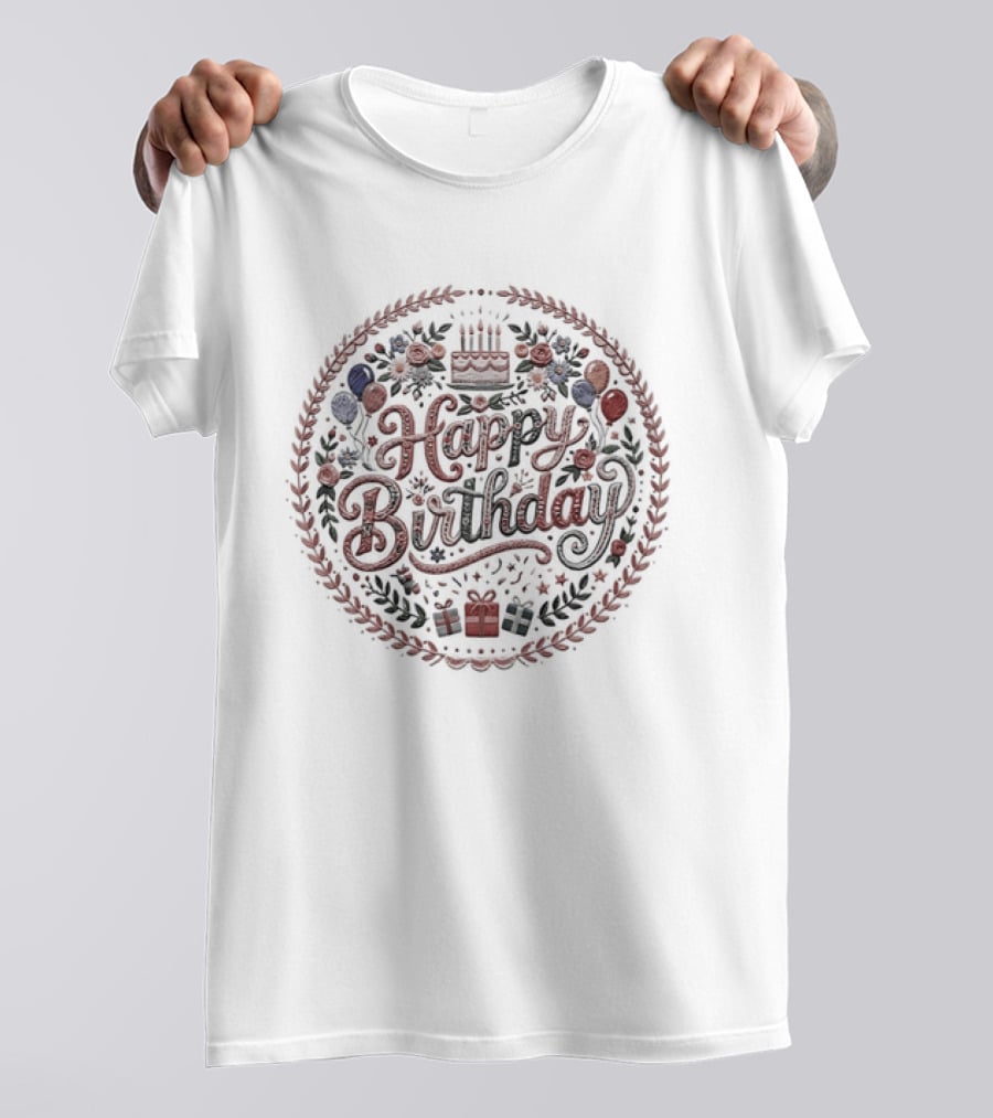 Happy Birthday Cake Balloons Wreath Celebration T-Shirt