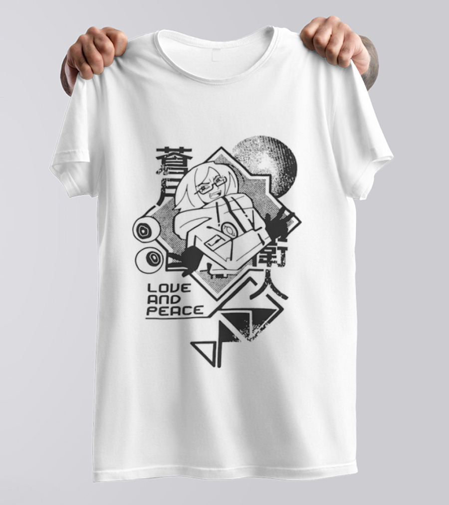 Love And Peace Anime Halftone Mecha Robot T-Shirt